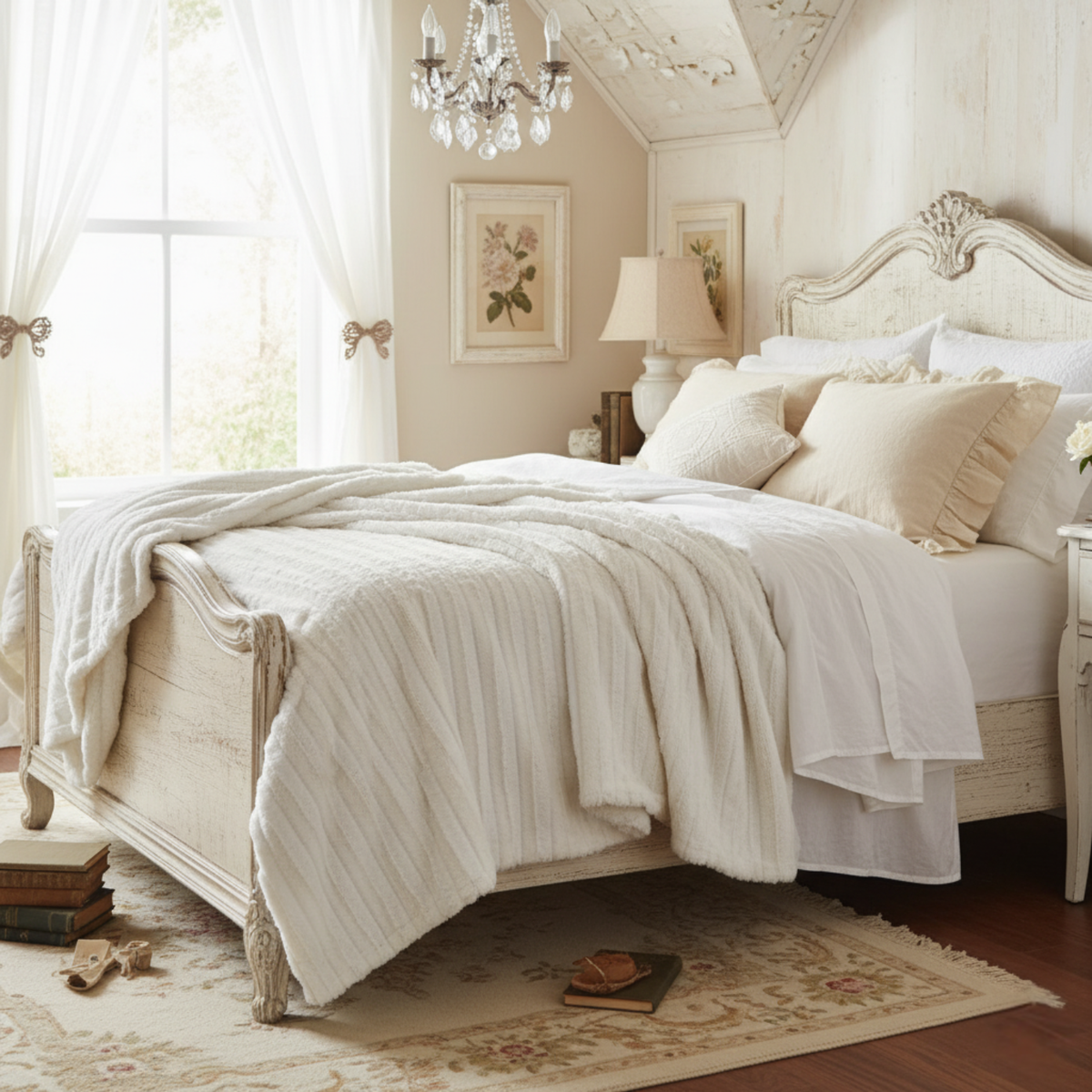 Tache Ivory Faux Fur Sherpa Throw Blanket