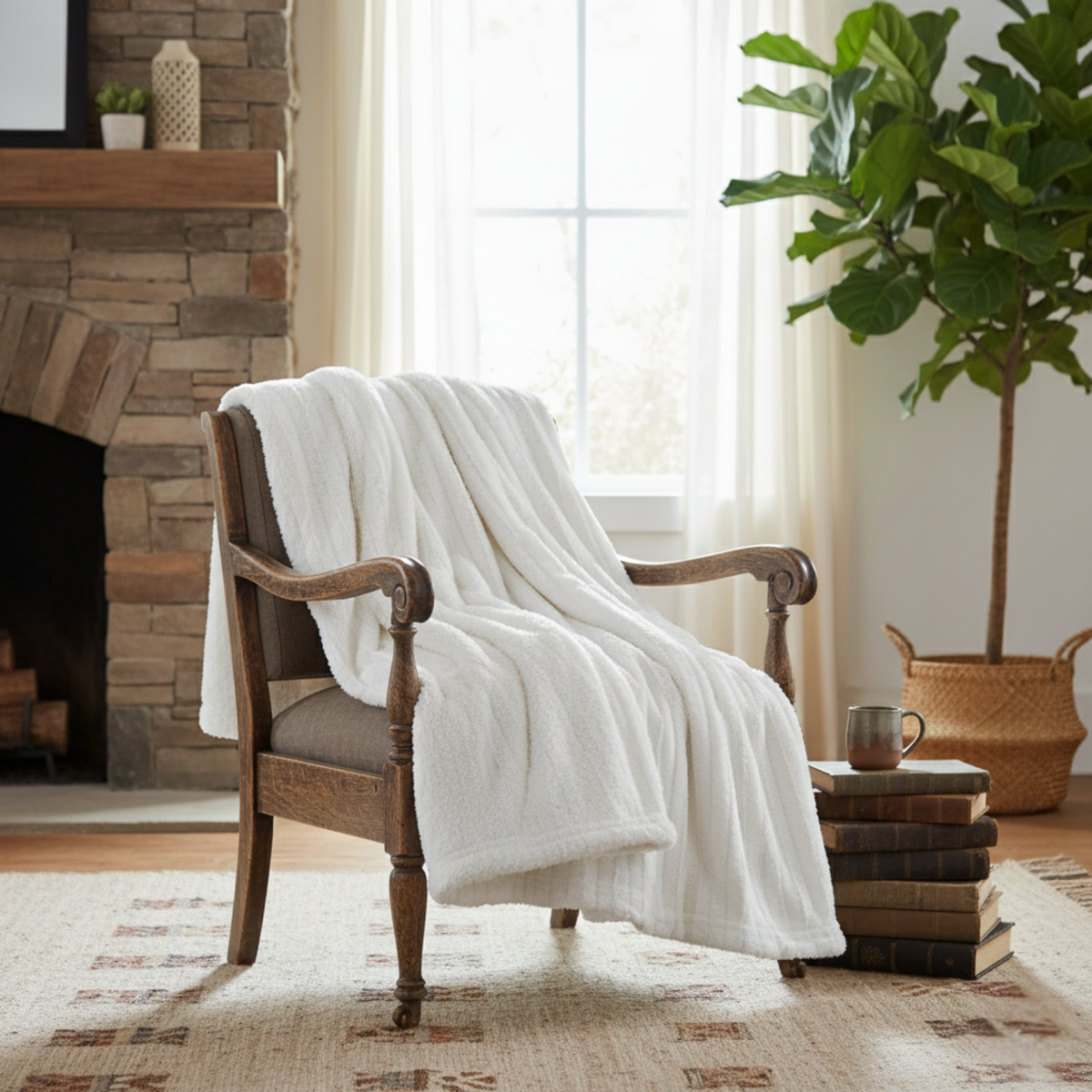 Tache Ivory Faux Fur Sherpa Throw Blanket