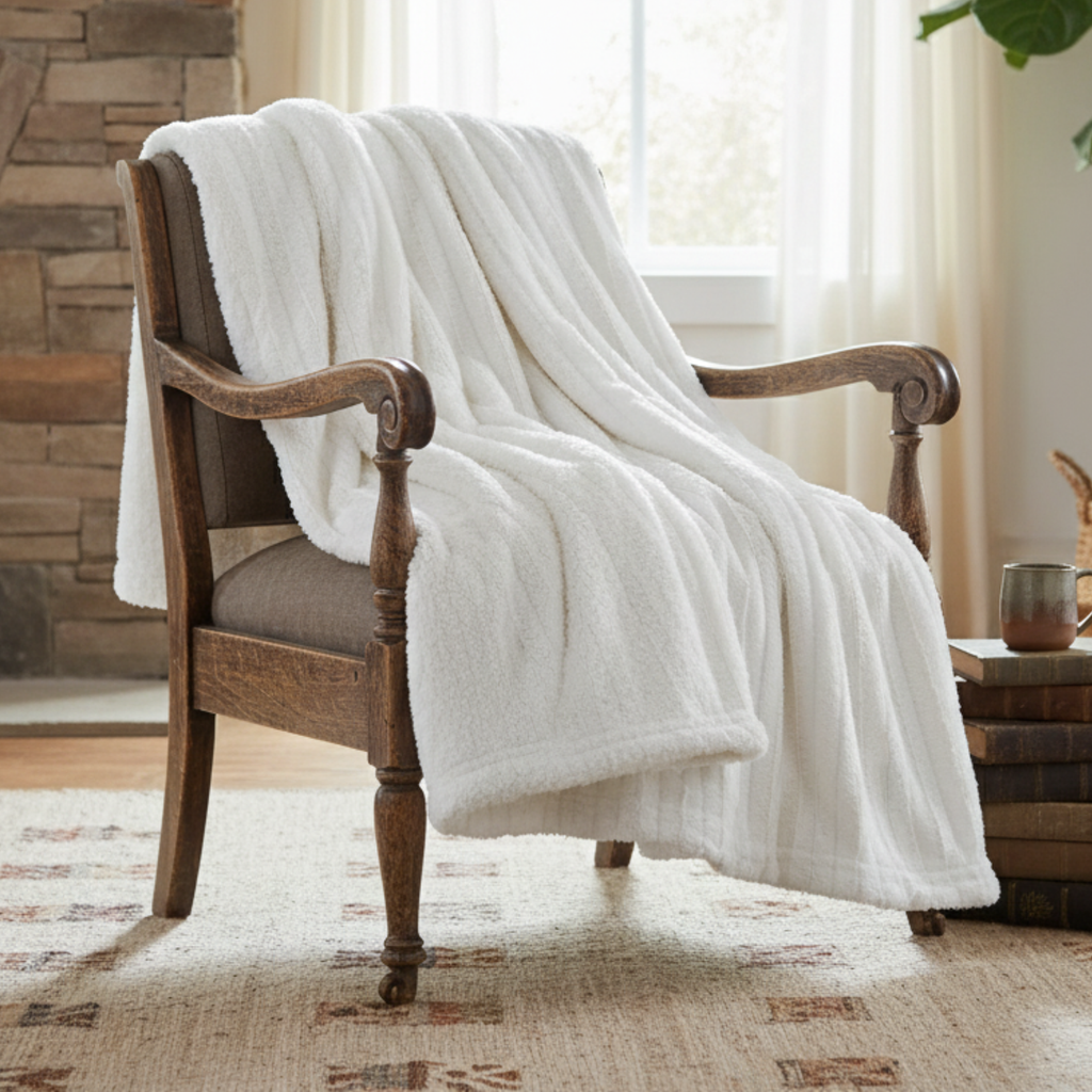 Tache Ivory Faux Fur Sherpa Throw Blanket