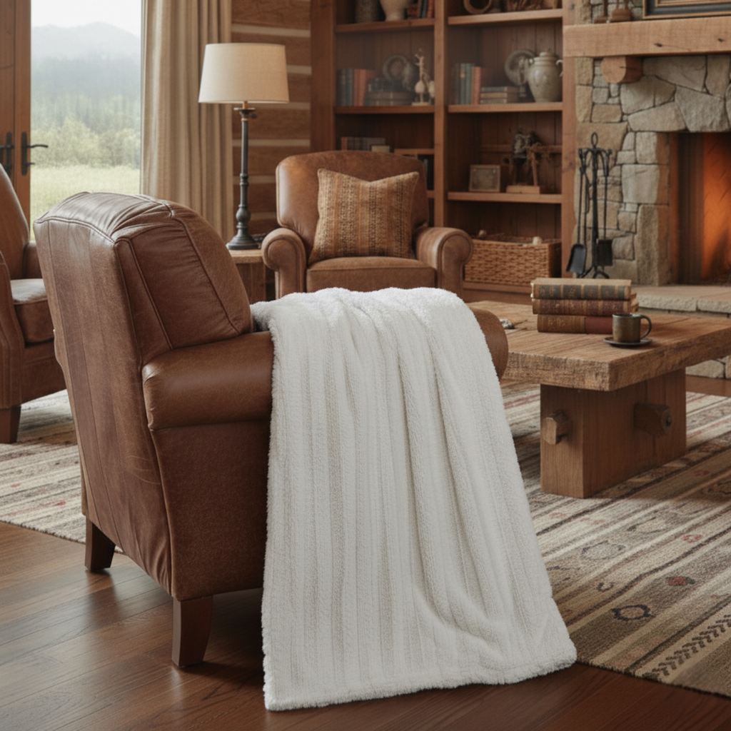 Tache Ivory Faux Fur Sherpa Throw Blanket