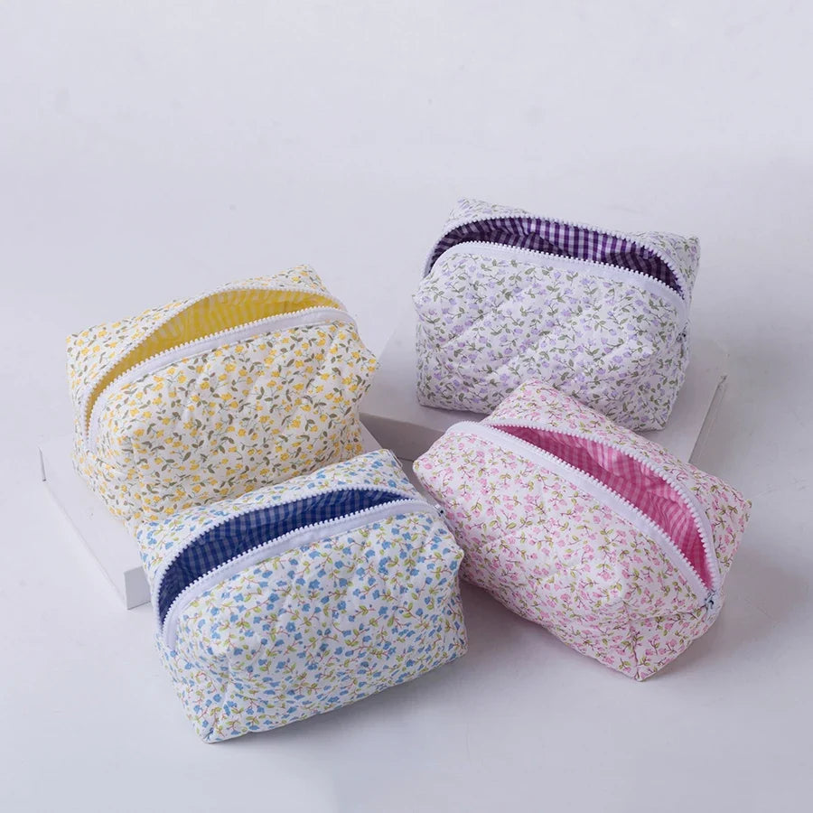 Floral Puffy Quilted Makeup Bag