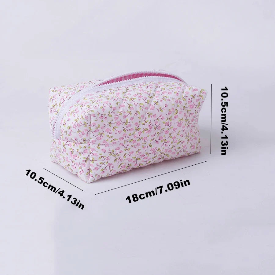 Floral Puffy Quilted Makeup Bag
