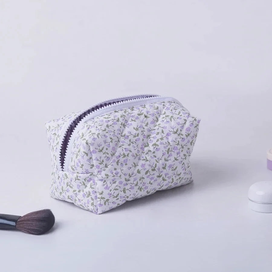 Floral Puffy Quilted Makeup Bag