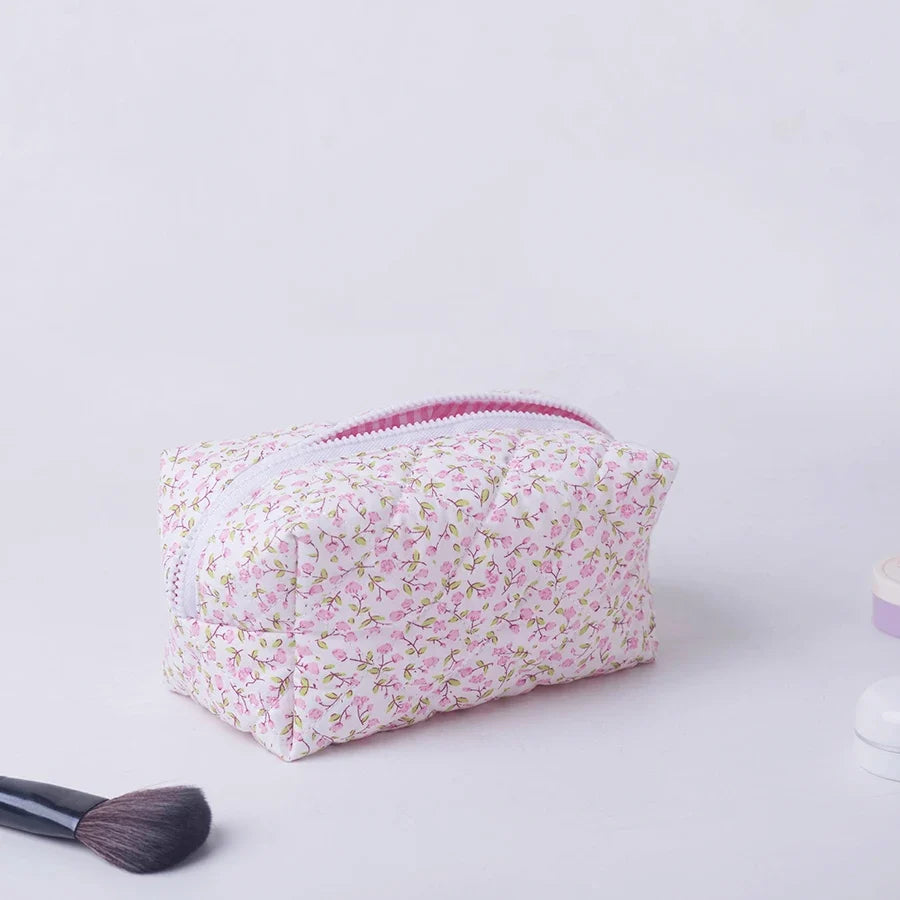 Floral Puffy Quilted Makeup Bag
