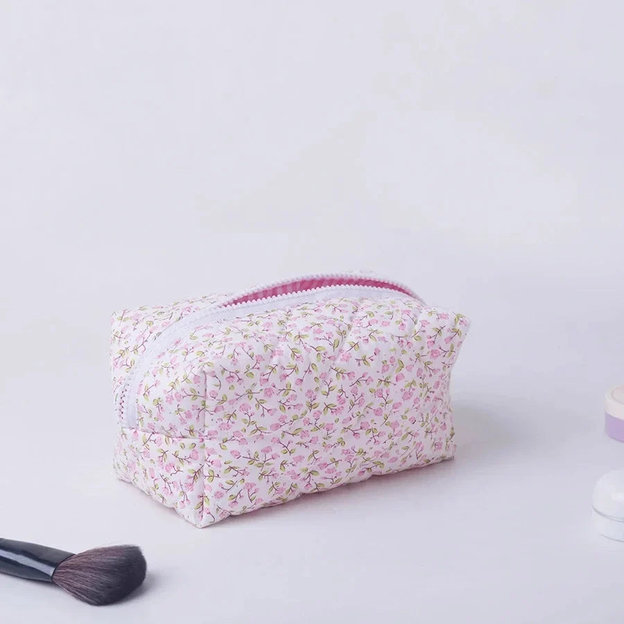 Floral Puffy Quilted Makeup Bag