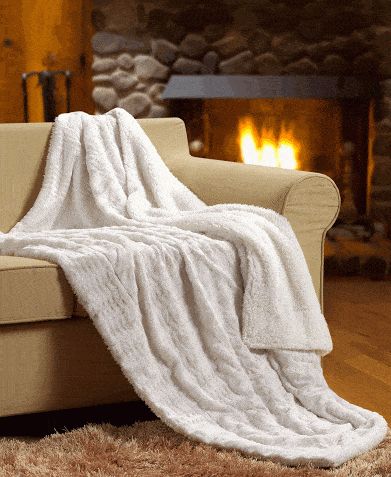 Tache Ivory Faux Fur Sherpa Throw Blanket